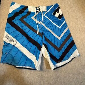 Billabong Mens Eco-Supreme Suede Board Shorts Blue Geometric Swim Trunks M101CSH